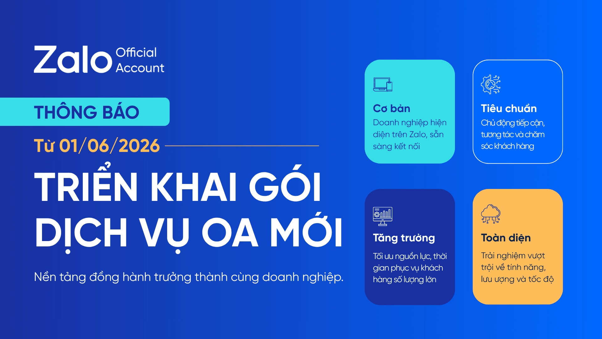 1/6/2026, Zalo Official Account triển khai 4 gói dịch vụ mới - tối ưu hiệu suất theo nhu cầu doanh nghiệp