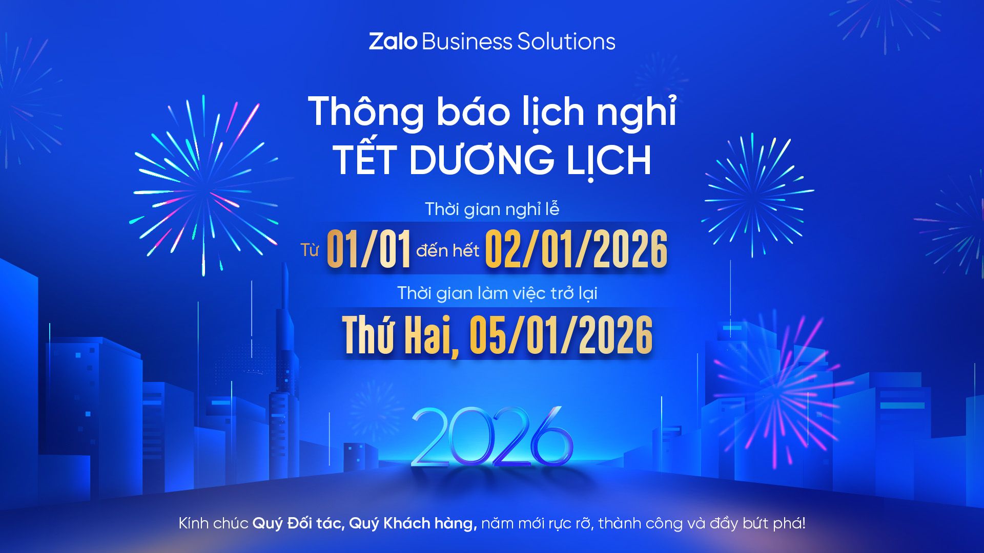 THÔNG BÁO LỊCH NGHỈ TẾT DƯƠNG LỊCH 2026