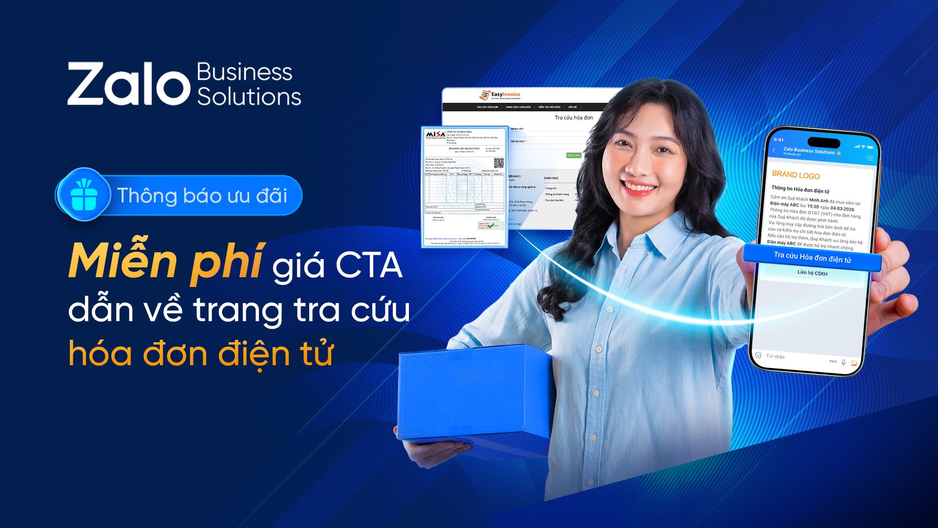 Ưu đãi: Miễn phí CTA dẫn về trang Hóa đơn điện tử trong ZBS Template Message