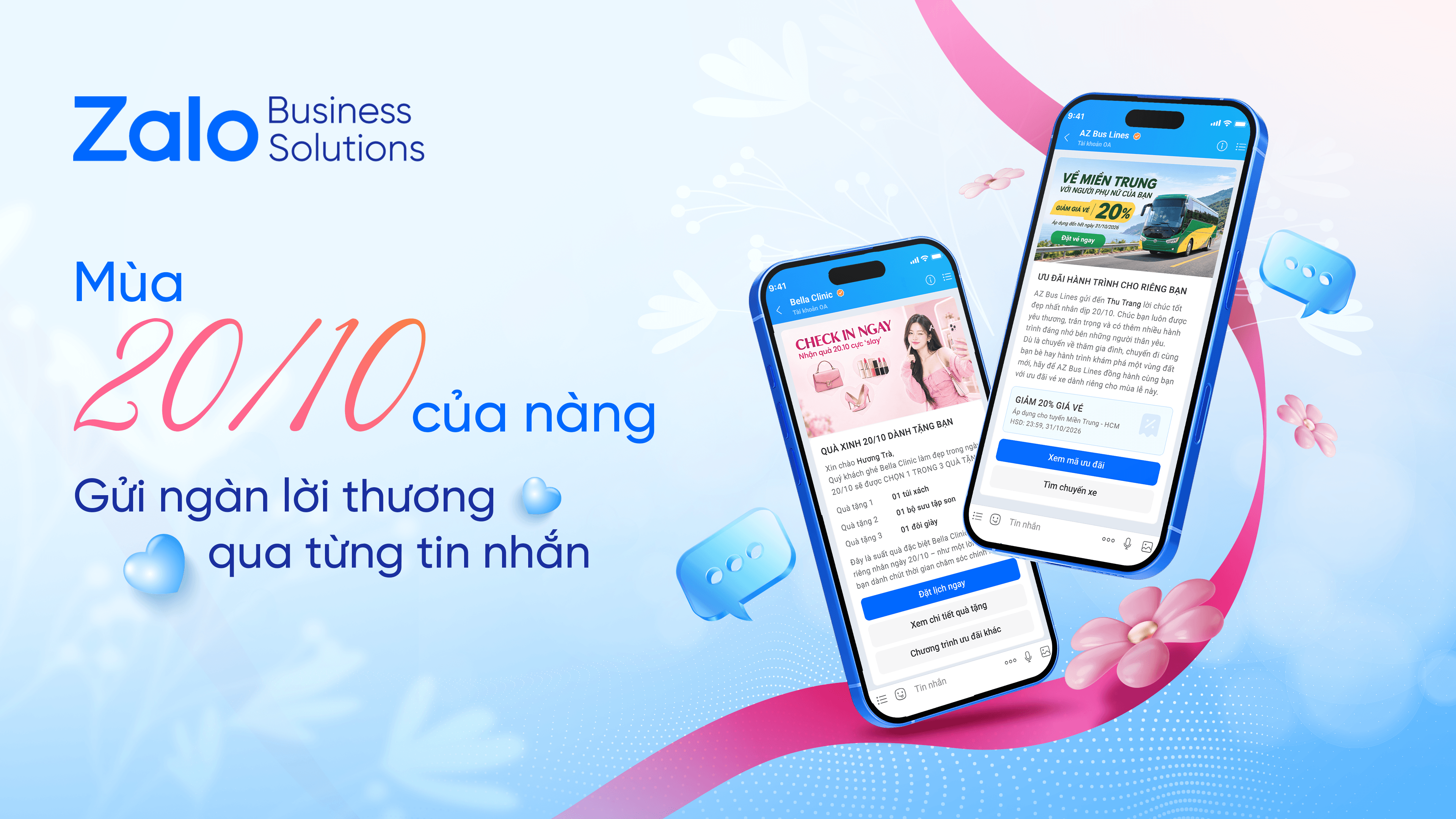 Chiến dịch chăm sóc khách hàng 20/10 qua tin nhắn Zalo ZBS với lời chúc, quà tặng và ưu đãi