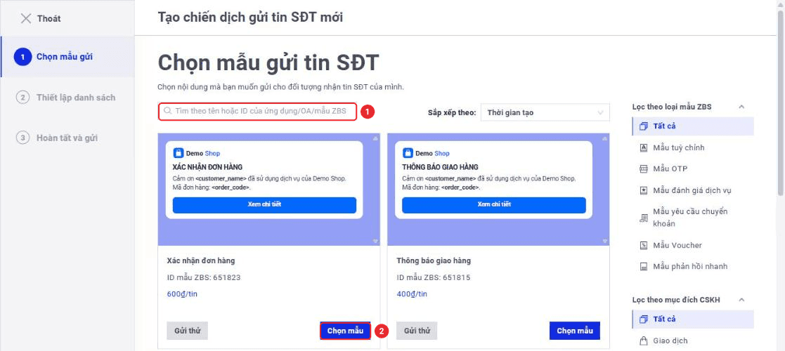 Danh sách mẫu tin đã duyệt để chọn gửi