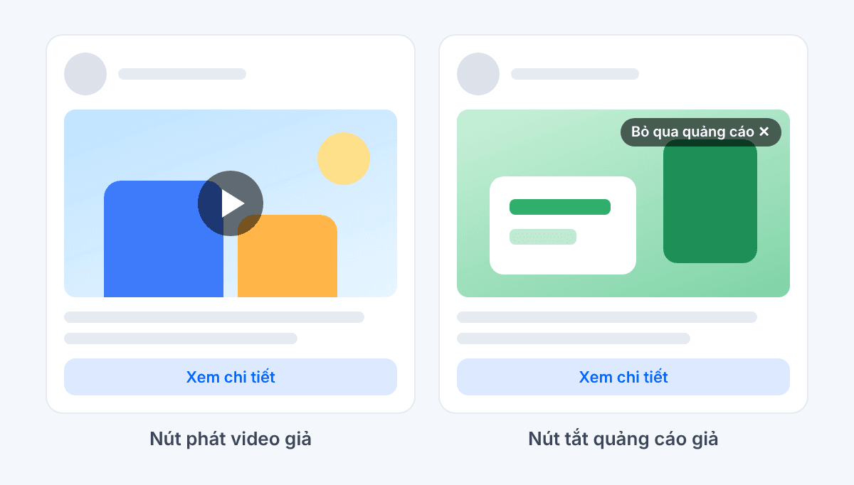 Ví dụ hình ảnh có nút phát video giả và nút tắt quảng cáo giả