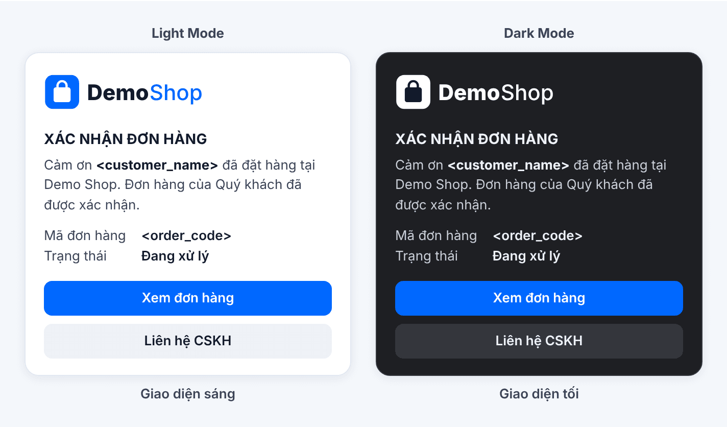 Cùng một mẫu tin ở giao diện sáng và giao diện tối