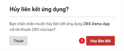 Hộp thoại xác nhận hủy liên kết ứng dụng